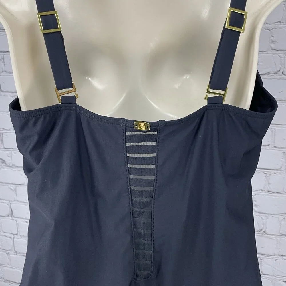 Amoressa Black Padded Bra Gold Accent Mesh Cut Out One Piece Swimsuit Size 16W